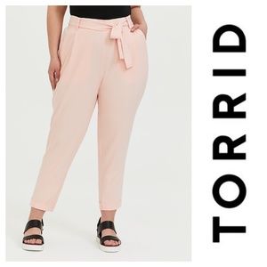 Torrid Plus Size Peach Pink Crepe Self Tie Tapered Pants